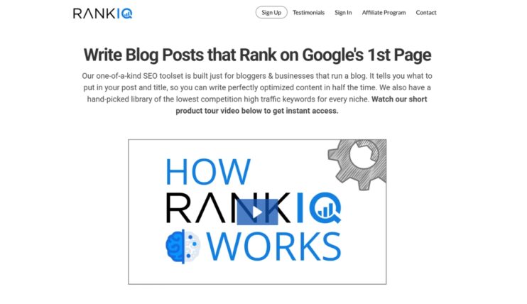 RankIQ alat, prikaz sajta