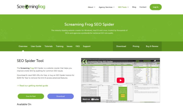 Screaming Frog alat, prikaz sajta