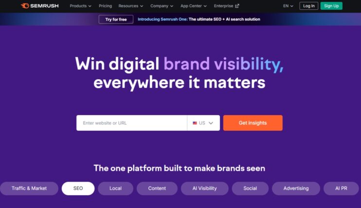 Semrush alat, prikaz sajta