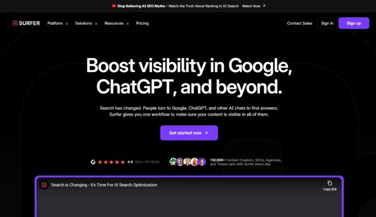 Surfer SEO alat, prikaz sajta