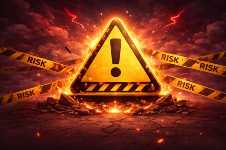 Upozoravajući znak za rizik koji simbolizuje potencijalne opasnosti u tiered link building strategiji